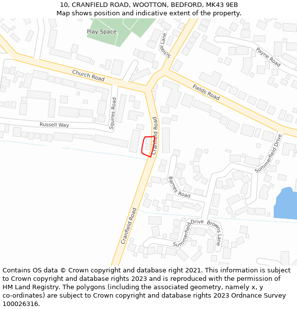 10, CRANFIELD ROAD, WOOTTON, BEDFORD, MK43 9EB: Location map and indicative extent of plot