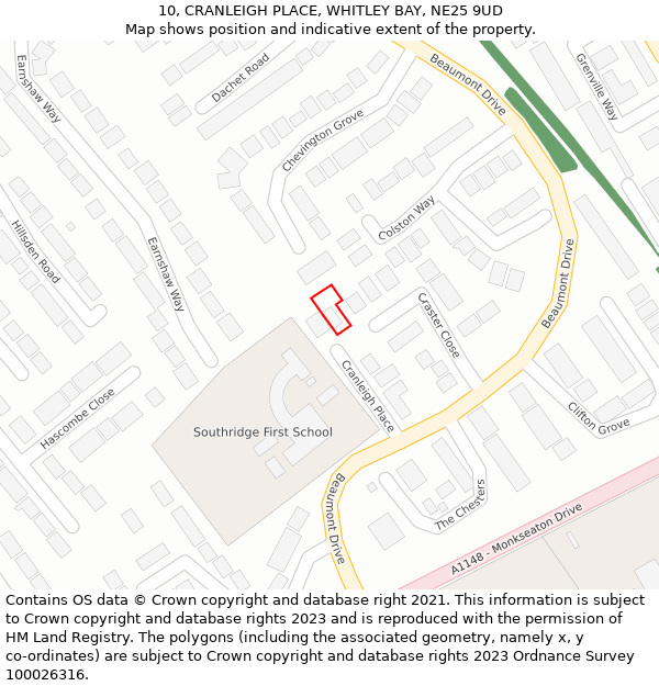 10, CRANLEIGH PLACE, WHITLEY BAY, NE25 9UD: Location map and indicative extent of plot