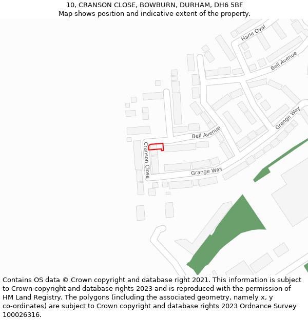10, CRANSON CLOSE, BOWBURN, DURHAM, DH6 5BF: Location map and indicative extent of plot