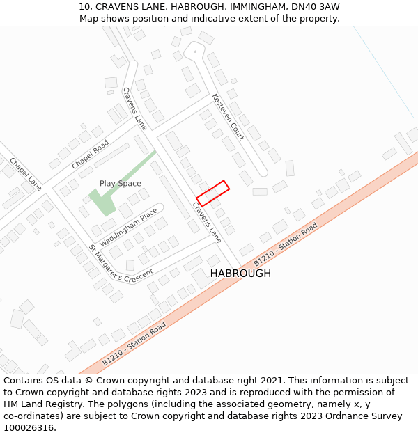 10, CRAVENS LANE, HABROUGH, IMMINGHAM, DN40 3AW: Location map and indicative extent of plot