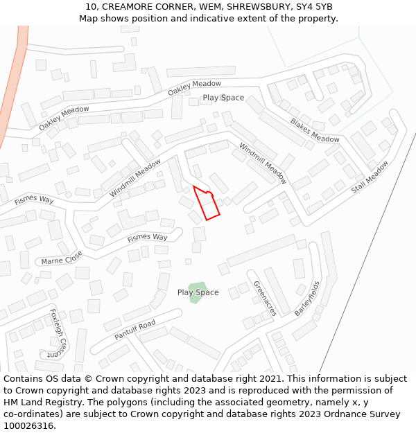 10, CREAMORE CORNER, WEM, SHREWSBURY, SY4 5YB: Location map and indicative extent of plot