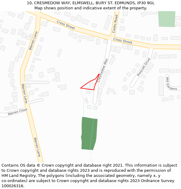 10, CRESMEDOW WAY, ELMSWELL, BURY ST. EDMUNDS, IP30 9GL: Location map and indicative extent of plot