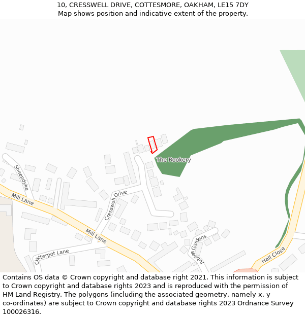 10, CRESSWELL DRIVE, COTTESMORE, OAKHAM, LE15 7DY: Location map and indicative extent of plot