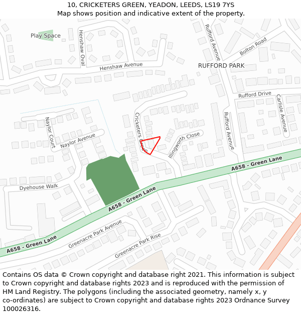 10, CRICKETERS GREEN, YEADON, LEEDS, LS19 7YS: Location map and indicative extent of plot