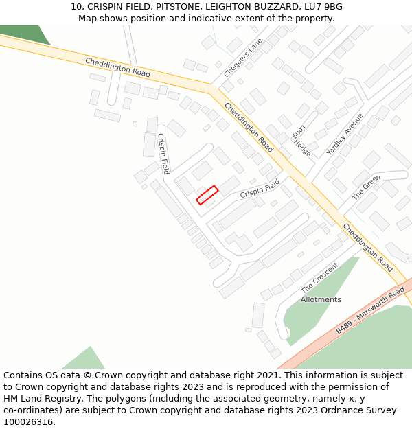 10, CRISPIN FIELD, PITSTONE, LEIGHTON BUZZARD, LU7 9BG: Location map and indicative extent of plot