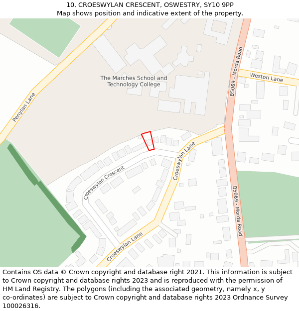 10, CROESWYLAN CRESCENT, OSWESTRY, SY10 9PP: Location map and indicative extent of plot