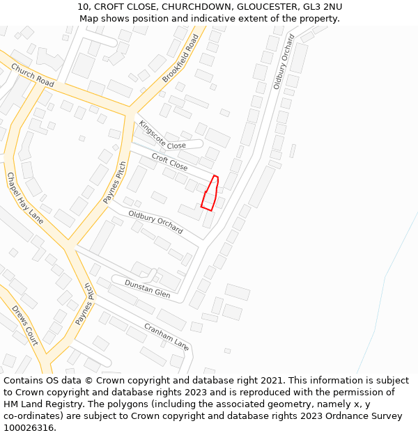 10, CROFT CLOSE, CHURCHDOWN, GLOUCESTER, GL3 2NU: Location map and indicative extent of plot