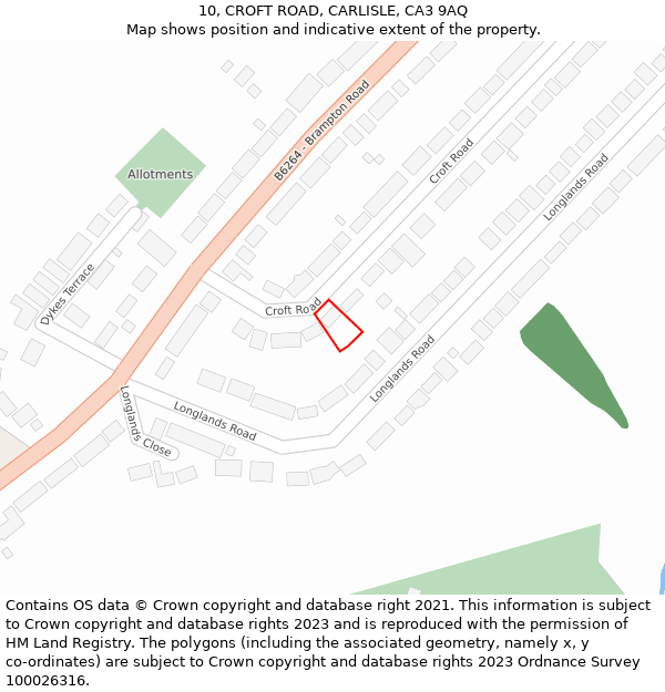 10, CROFT ROAD, CARLISLE, CA3 9AQ: Location map and indicative extent of plot