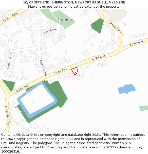 10, CROFTS END, SHERINGTON, NEWPORT PAGNELL, MK16 9NE: Location map and indicative extent of plot