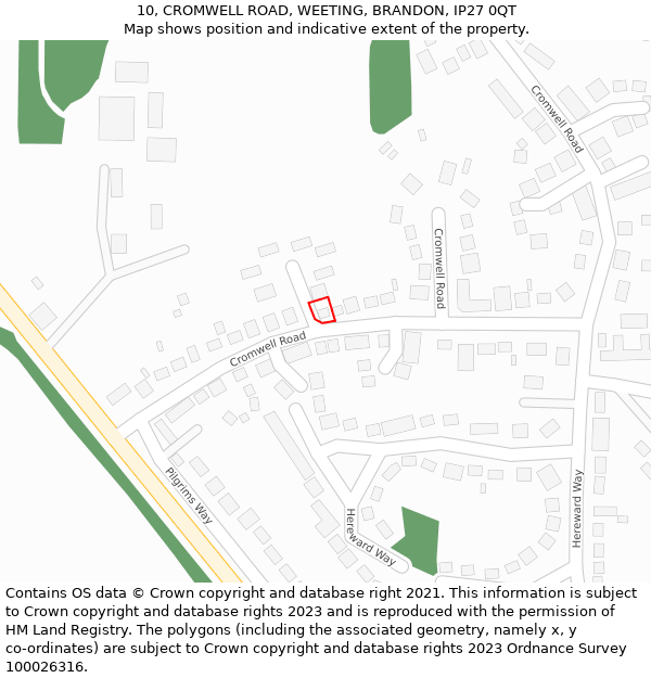 10, CROMWELL ROAD, WEETING, BRANDON, IP27 0QT: Location map and indicative extent of plot