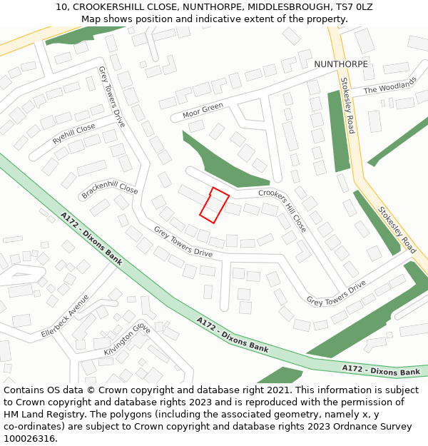 10, CROOKERSHILL CLOSE, NUNTHORPE, MIDDLESBROUGH, TS7 0LZ: Location map and indicative extent of plot