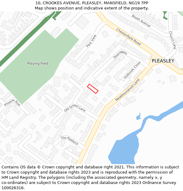 10, CROOKES AVENUE, PLEASLEY, MANSFIELD, NG19 7PP: Location map and indicative extent of plot