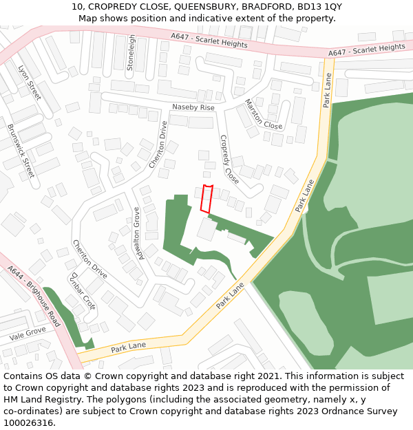 10, CROPREDY CLOSE, QUEENSBURY, BRADFORD, BD13 1QY: Location map and indicative extent of plot