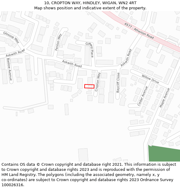 10, CROPTON WAY, HINDLEY, WIGAN, WN2 4RT: Location map and indicative extent of plot