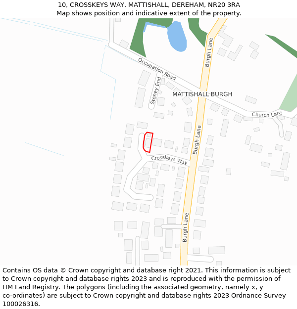 10, CROSSKEYS WAY, MATTISHALL, DEREHAM, NR20 3RA: Location map and indicative extent of plot