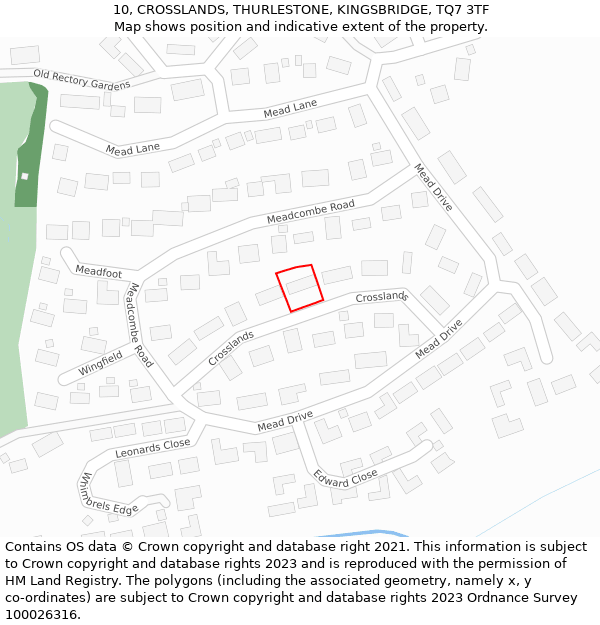 10, CROSSLANDS, THURLESTONE, KINGSBRIDGE, TQ7 3TF: Location map and indicative extent of plot