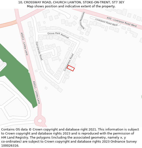 10, CROSSWAY ROAD, CHURCH LAWTON, STOKE-ON-TRENT, ST7 3EY: Location map and indicative extent of plot