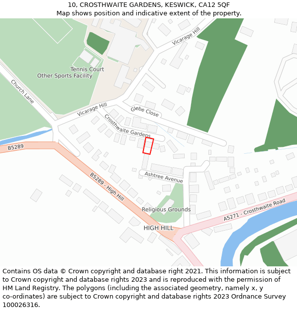 10, CROSTHWAITE GARDENS, KESWICK, CA12 5QF: Location map and indicative extent of plot