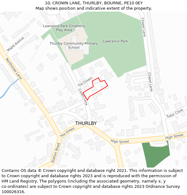 10, CROWN LANE, THURLBY, BOURNE, PE10 0EY: Location map and indicative extent of plot