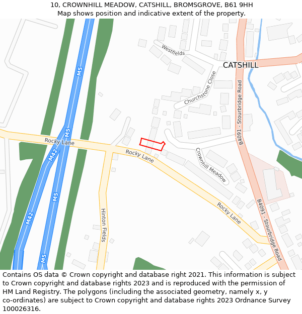 10, CROWNHILL MEADOW, CATSHILL, BROMSGROVE, B61 9HH: Location map and indicative extent of plot