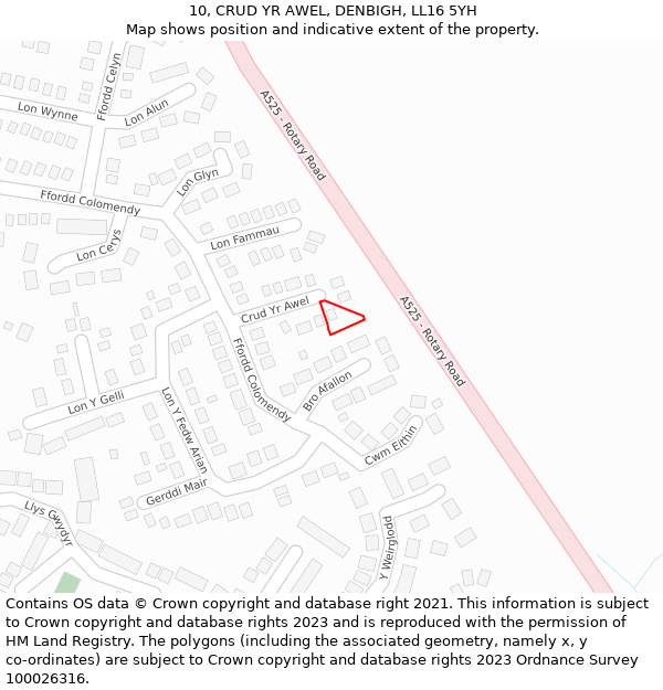 10, CRUD YR AWEL, DENBIGH, LL16 5YH: Location map and indicative extent of plot