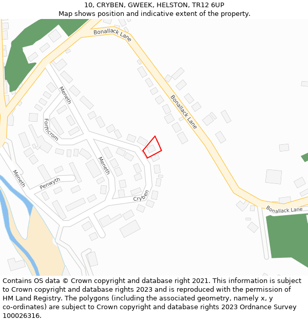 10, CRYBEN, GWEEK, HELSTON, TR12 6UP: Location map and indicative extent of plot