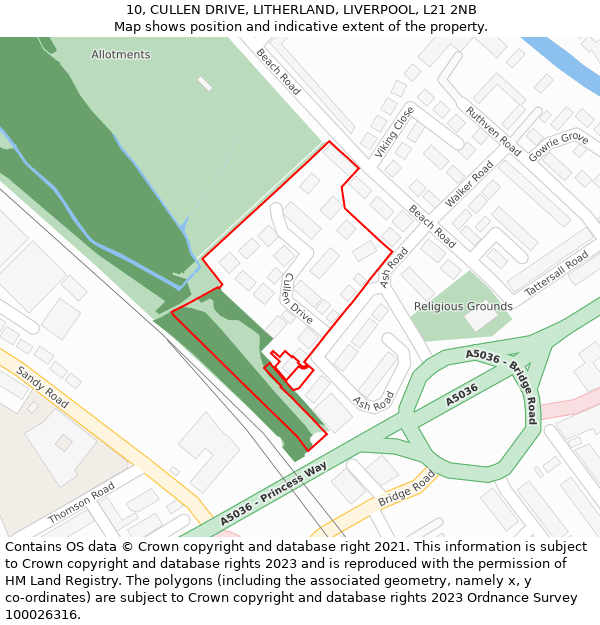 10, CULLEN DRIVE, LITHERLAND, LIVERPOOL, L21 2NB: Location map and indicative extent of plot