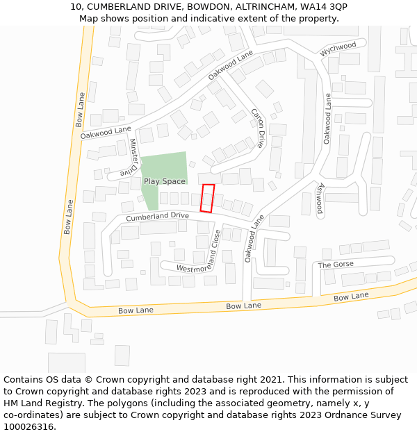 10, CUMBERLAND DRIVE, BOWDON, ALTRINCHAM, WA14 3QP: Location map and indicative extent of plot