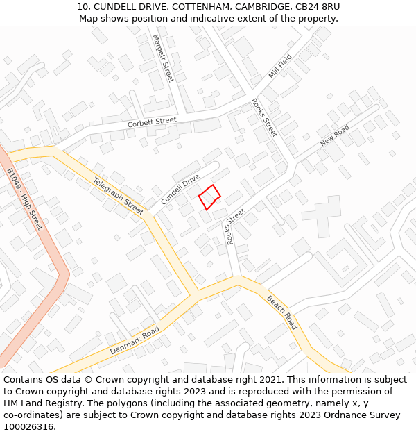 10, CUNDELL DRIVE, COTTENHAM, CAMBRIDGE, CB24 8RU: Location map and indicative extent of plot