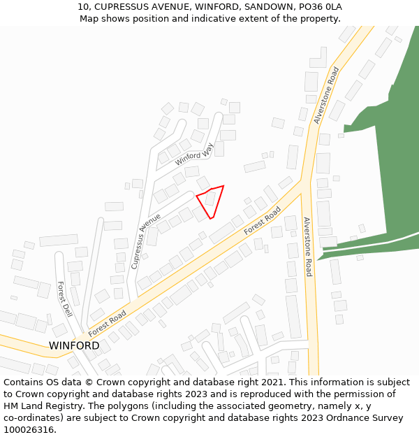 10, CUPRESSUS AVENUE, WINFORD, SANDOWN, PO36 0LA: Location map and indicative extent of plot