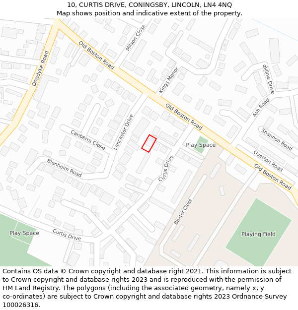 10, CURTIS DRIVE, CONINGSBY, LINCOLN, LN4 4NQ: Location map and indicative extent of plot