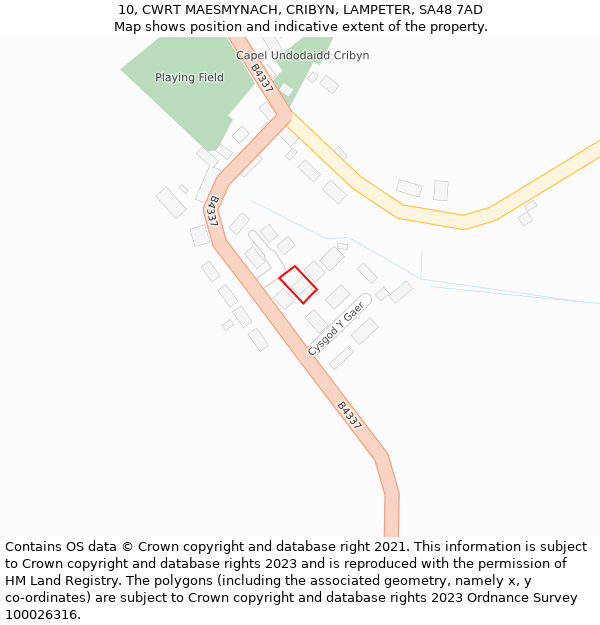 10, CWRT MAESMYNACH, CRIBYN, LAMPETER, SA48 7AD: Location map and indicative extent of plot