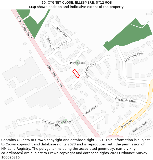 10, CYGNET CLOSE, ELLESMERE, SY12 9QB: Location map and indicative extent of plot