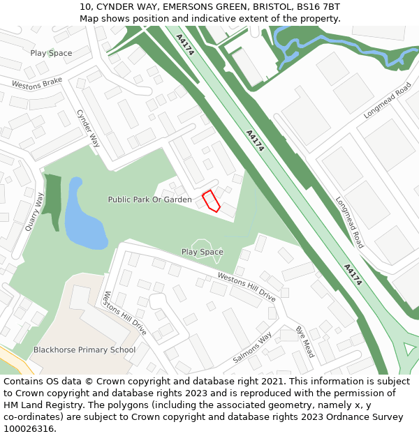 10, CYNDER WAY, EMERSONS GREEN, BRISTOL, BS16 7BT: Location map and indicative extent of plot