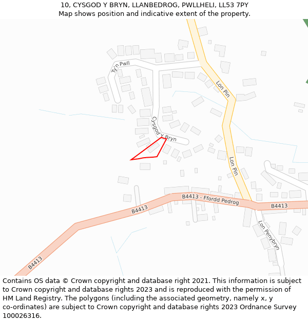 10, CYSGOD Y BRYN, LLANBEDROG, PWLLHELI, LL53 7PY: Location map and indicative extent of plot