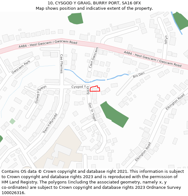 10, CYSGOD Y GRAIG, BURRY PORT, SA16 0FX: Location map and indicative extent of plot