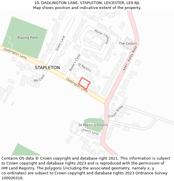 10, DADLINGTON LANE, STAPLETON, LEICESTER, LE9 8JL: Location map and indicative extent of plot