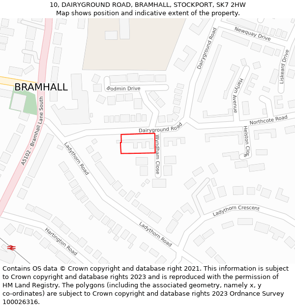 10, DAIRYGROUND ROAD, BRAMHALL, STOCKPORT, SK7 2HW: Location map and indicative extent of plot