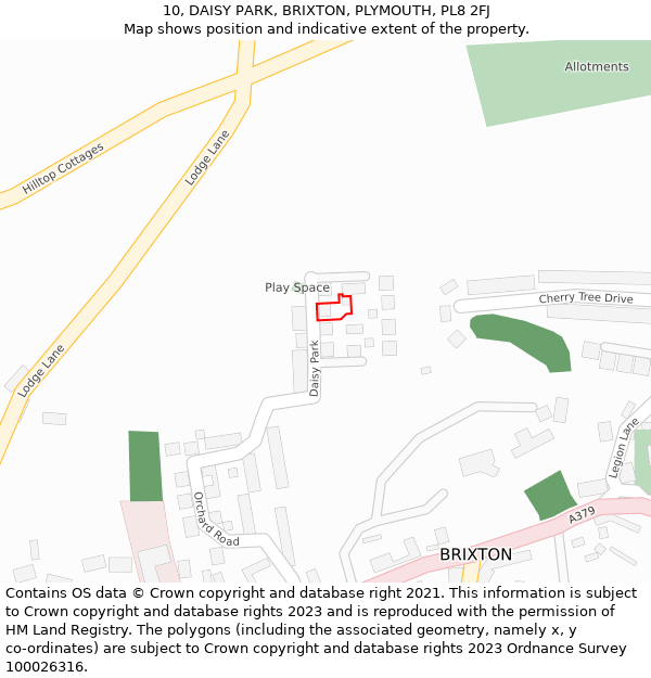 10, DAISY PARK, BRIXTON, PLYMOUTH, PL8 2FJ: Location map and indicative extent of plot