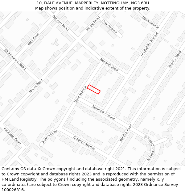 10, DALE AVENUE, MAPPERLEY, NOTTINGHAM, NG3 6BU: Location map and indicative extent of plot