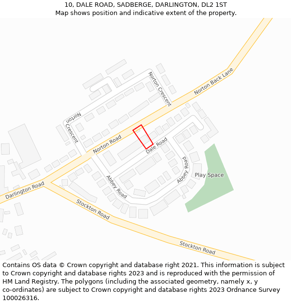 10, DALE ROAD, SADBERGE, DARLINGTON, DL2 1ST: Location map and indicative extent of plot