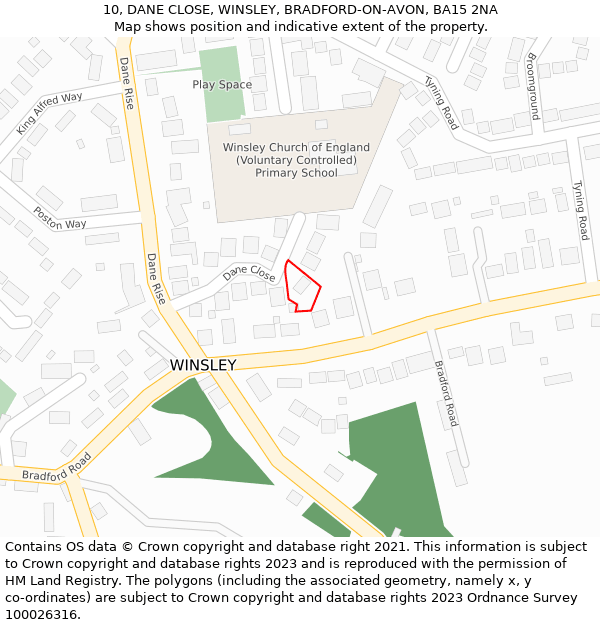 10, DANE CLOSE, WINSLEY, BRADFORD-ON-AVON, BA15 2NA: Location map and indicative extent of plot