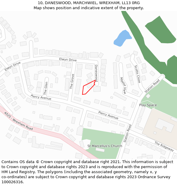 10, DANESWOOD, MARCHWIEL, WREXHAM, LL13 0RG: Location map and indicative extent of plot