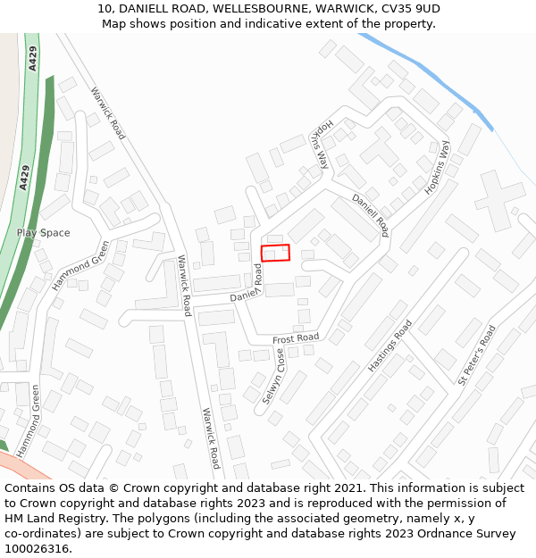 10, DANIELL ROAD, WELLESBOURNE, WARWICK, CV35 9UD: Location map and indicative extent of plot