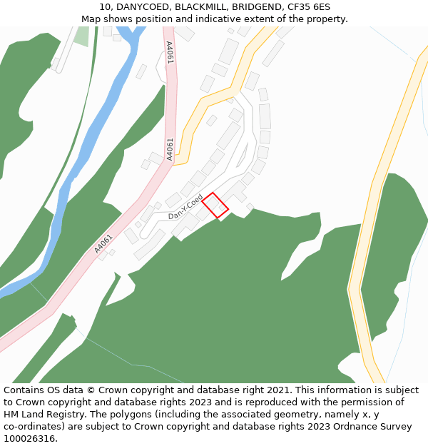 10, DANYCOED, BLACKMILL, BRIDGEND, CF35 6ES: Location map and indicative extent of plot