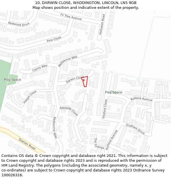 10, DARWIN CLOSE, WADDINGTON, LINCOLN, LN5 9GB: Location map and indicative extent of plot