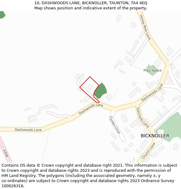 10, DASHWOODS LANE, BICKNOLLER, TAUNTON, TA4 4EQ: Location map and indicative extent of plot