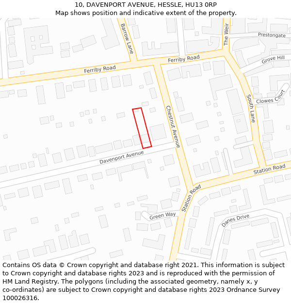 10, DAVENPORT AVENUE, HESSLE, HU13 0RP: Location map and indicative extent of plot