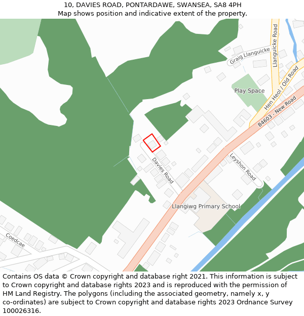 10, DAVIES ROAD, PONTARDAWE, SWANSEA, SA8 4PH: Location map and indicative extent of plot
