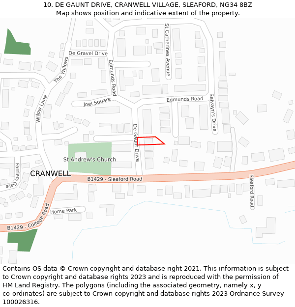 10, DE GAUNT DRIVE, CRANWELL VILLAGE, SLEAFORD, NG34 8BZ: Location map and indicative extent of plot